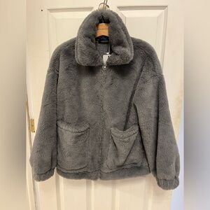 Women's Gray Faux Fur Jacket